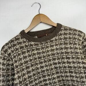 Vintage hudsons Sweater Men's Large Brown Geometric Grandpa Wool Blend 80s 90s